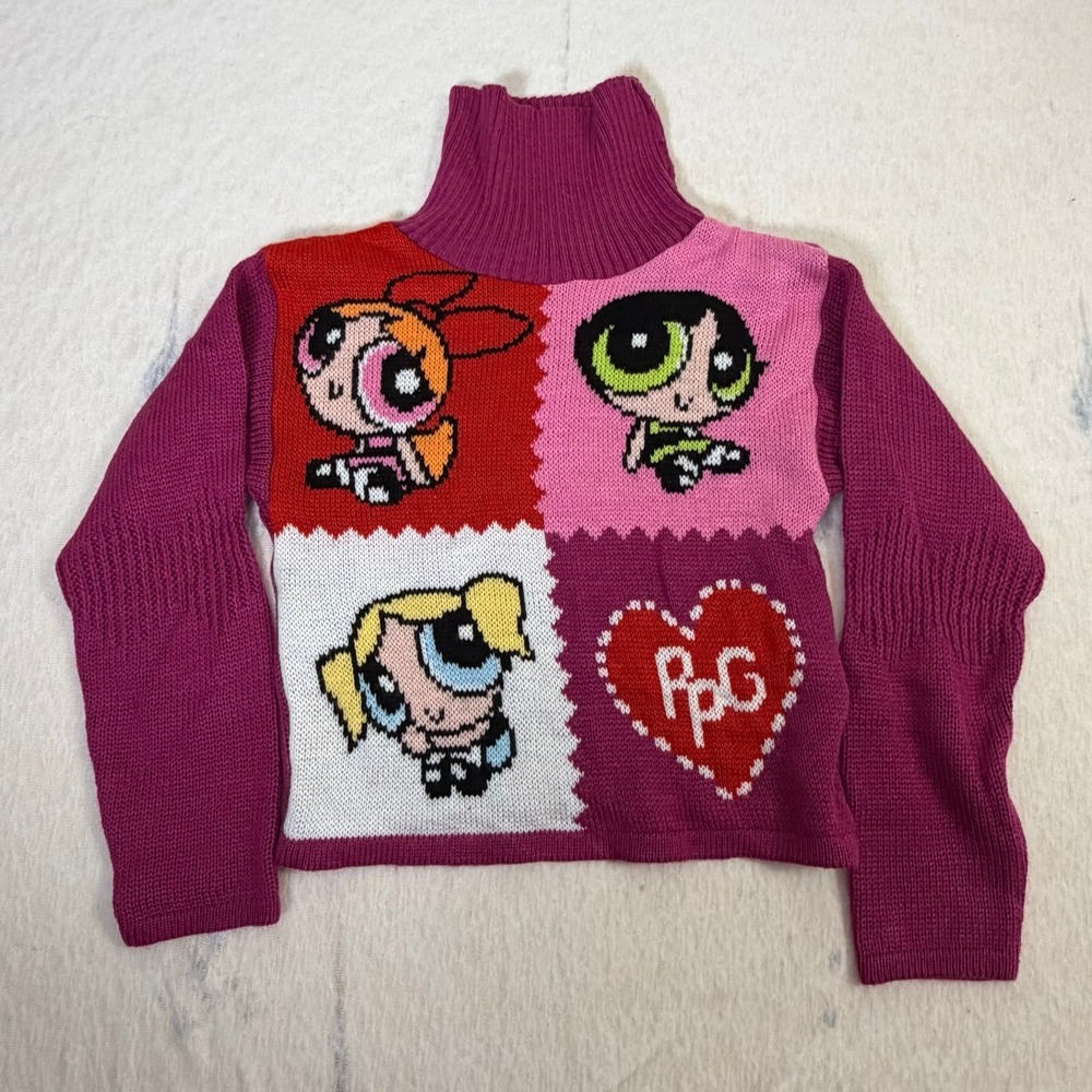 Vintage Powerpuff Girls Sweater Girls 7/8 Cartoon Network Pink Turtleneck